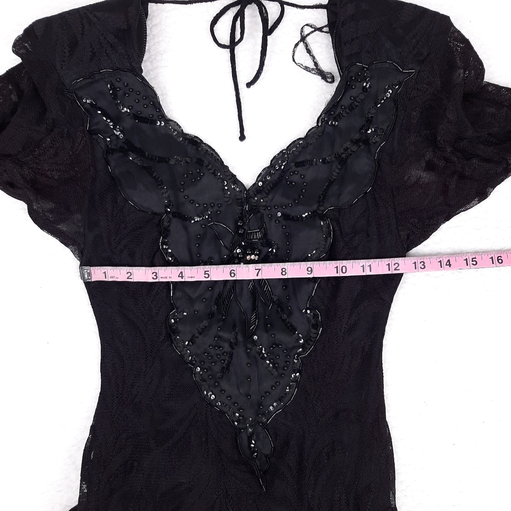 Karen Okada David Howard Climax vintage beaded lace midi dress witchy black - Picture 4 of 12